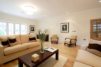 Living room area of penthouse suite